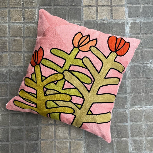 Embroidered Cushion Cover Flower Stems