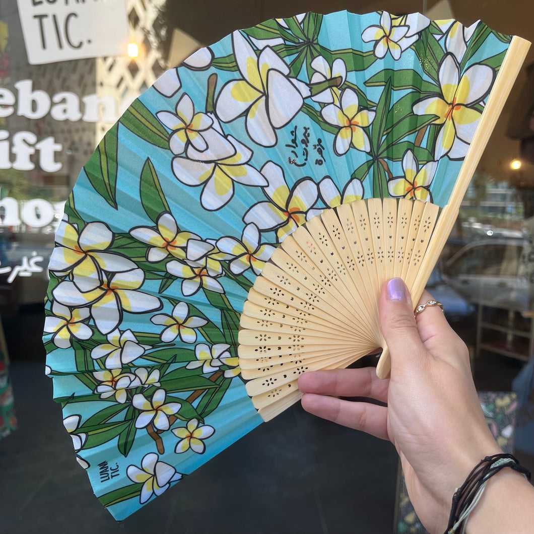 Bamboo Hand Fan Plumeria