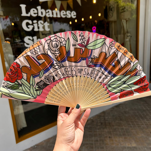 Bamboo Hand Fan El Helou Baddou Helou (الحلو بدو حلو)