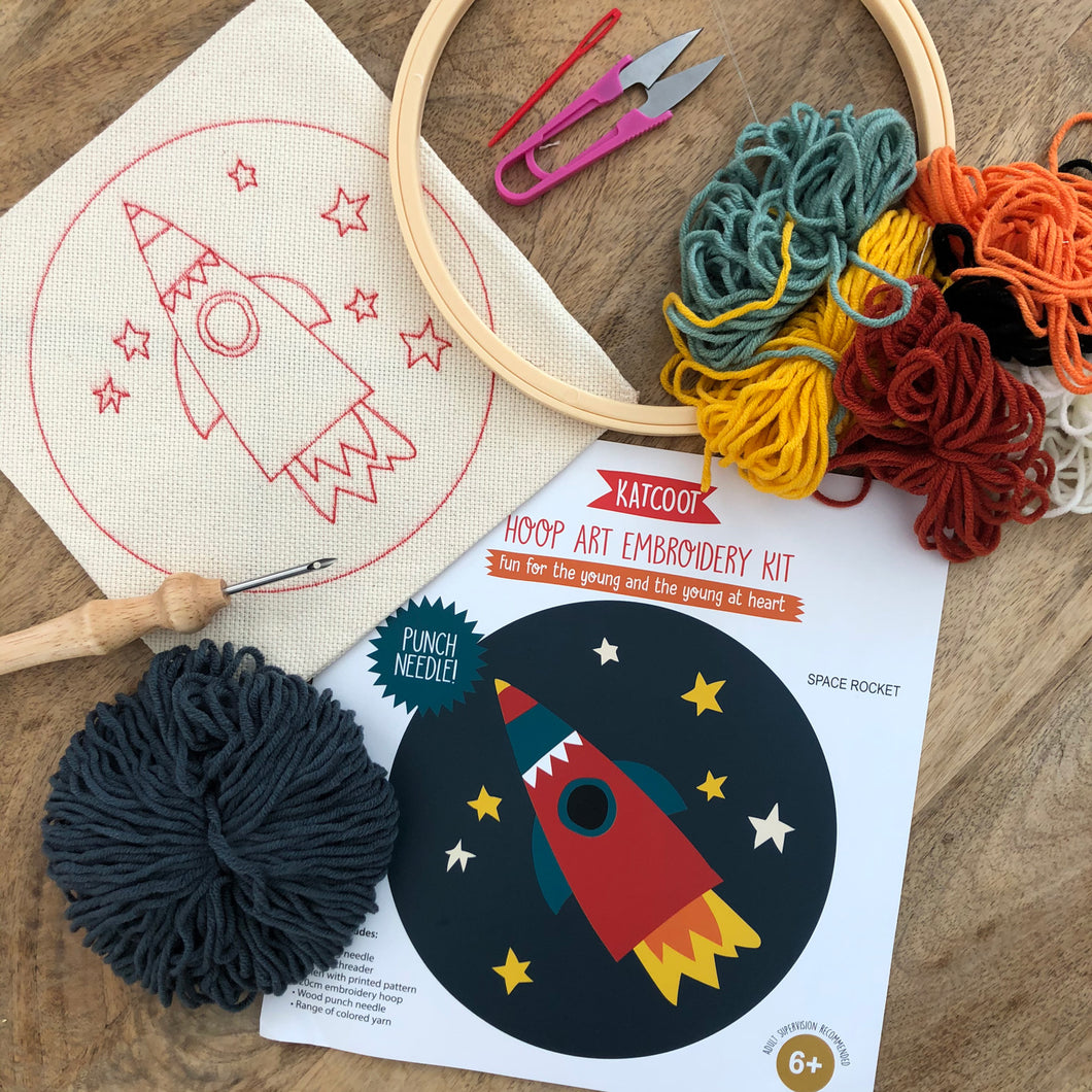 Punch Needle Embroidery Hoop Kit - Space Rocket